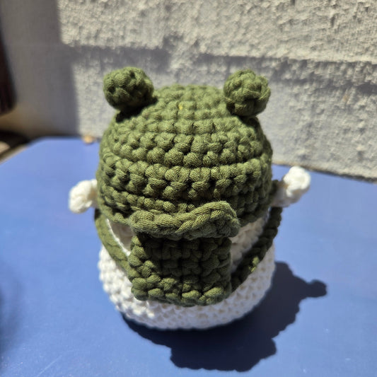 Crochet Duck with Frog Hat & Backpack - Dark Green