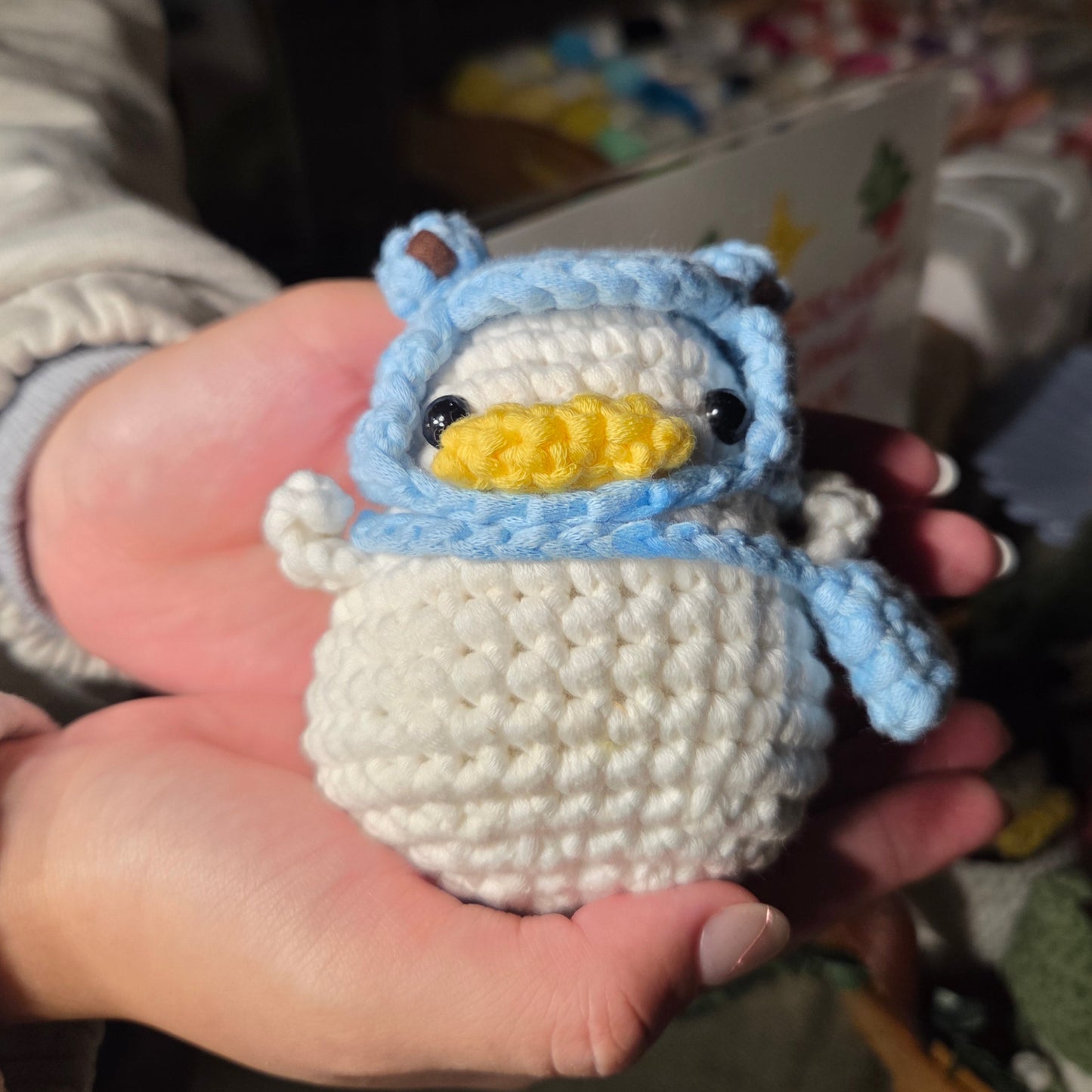 Crochet Duck with Frog Hat & Side Bag - Blue