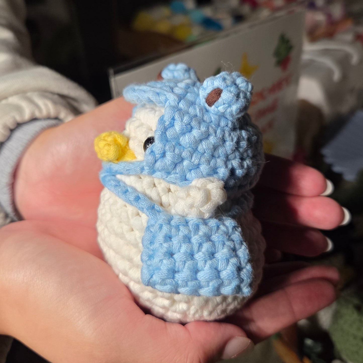 Crochet Duck with Frog Hat & Side Bag - Blue