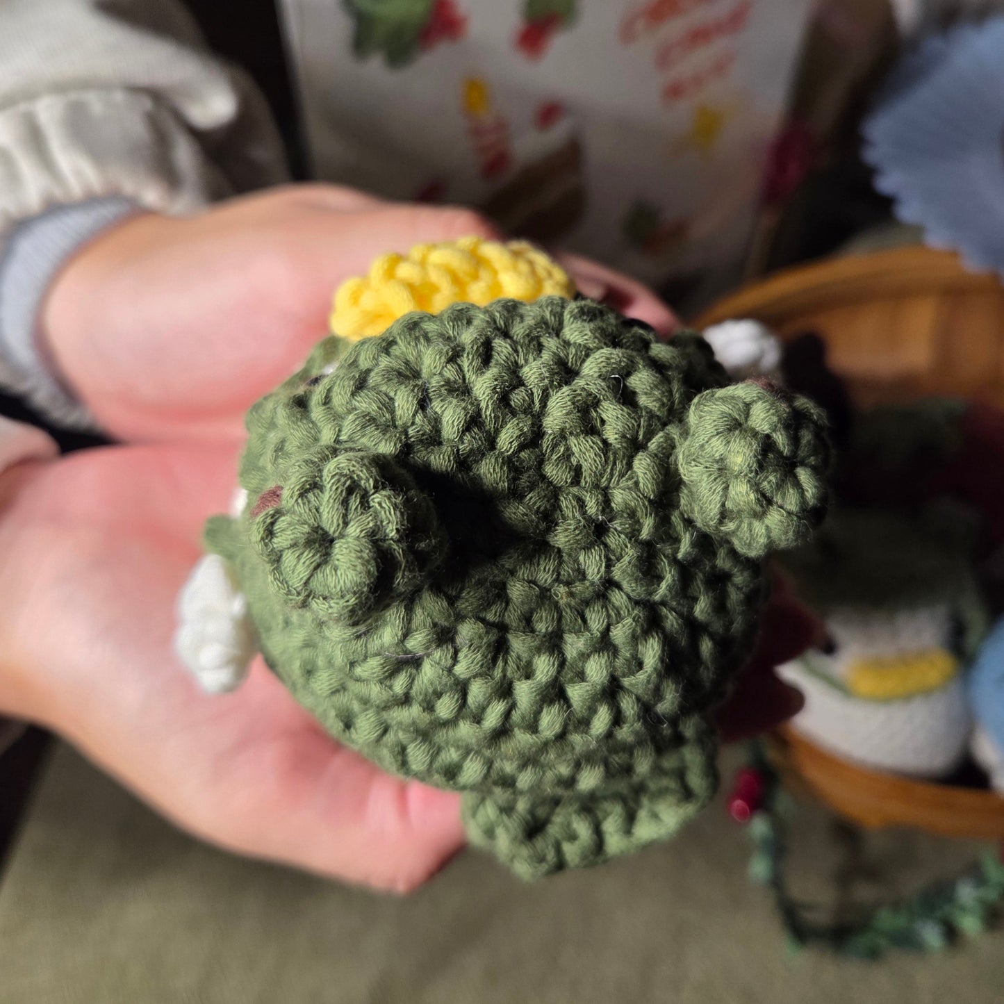 Crochet Duck with Frog Hat & Backpack - Light Green