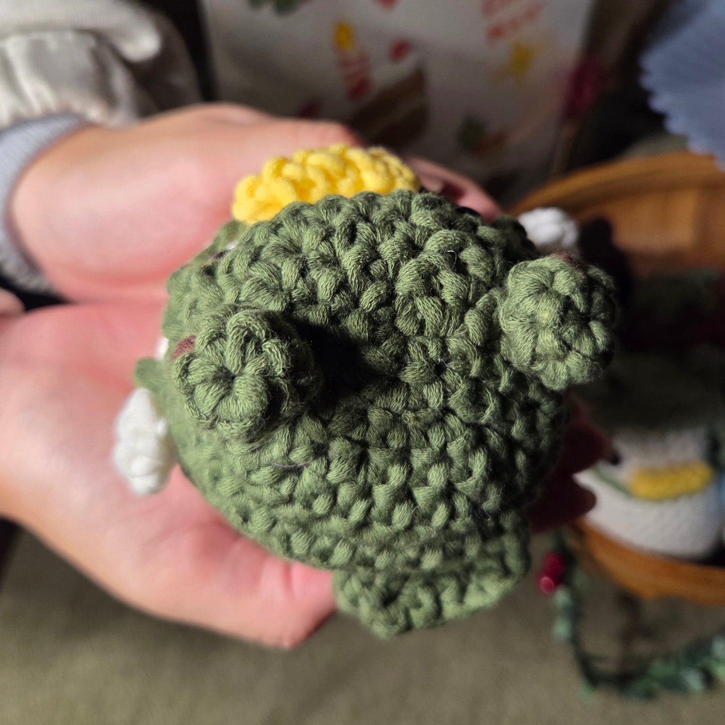 Crochet Duck with Frog Hat & Backpack - Dark Green