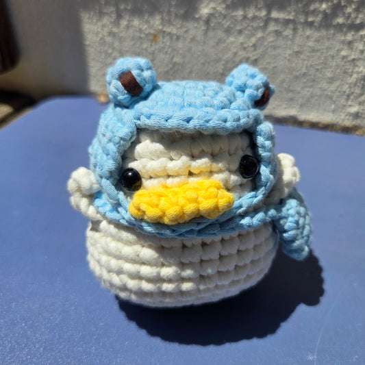 Crochet Duck with Frog Hat & Side Bag - Blue