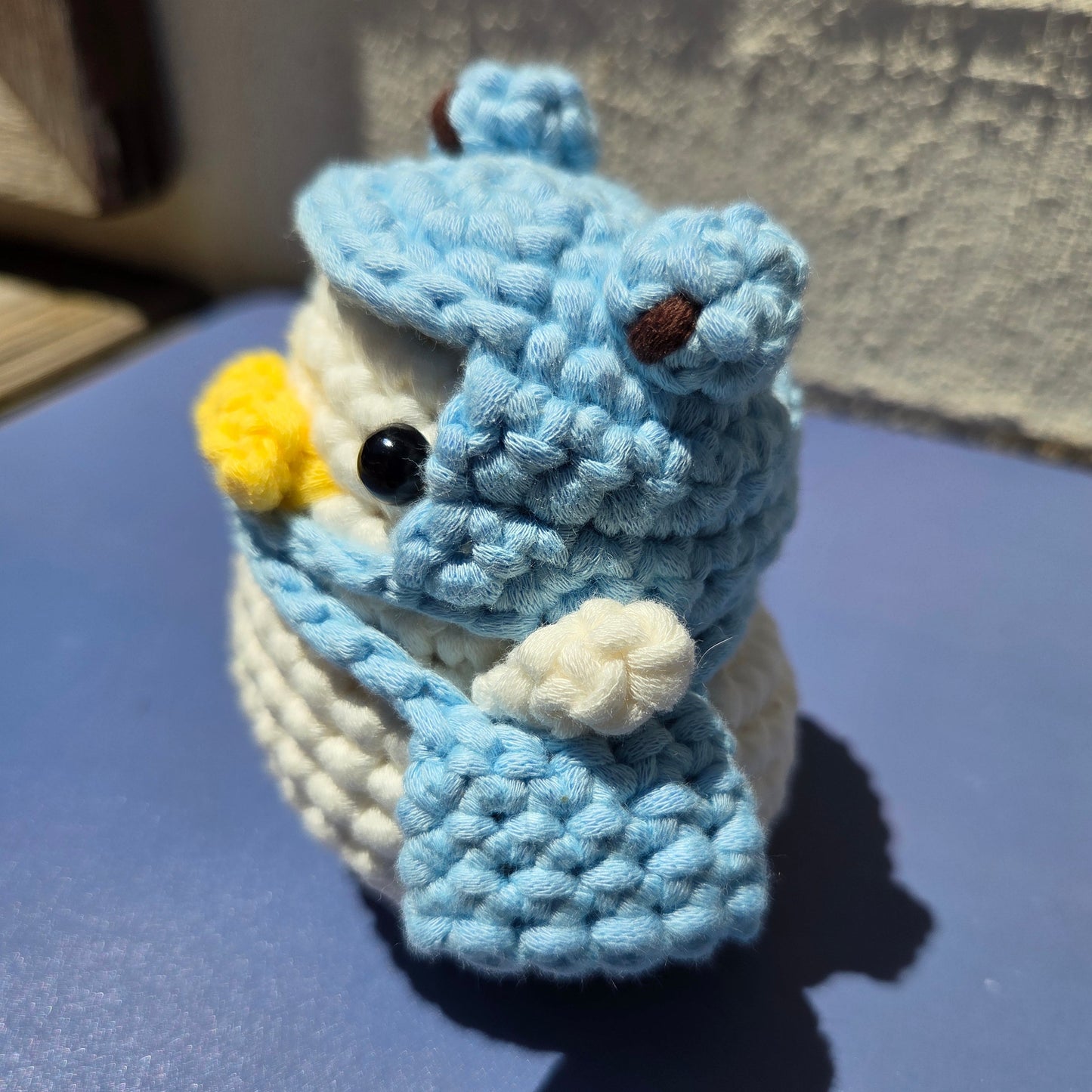 Crochet Duck with Frog Hat & Side Bag - Blue